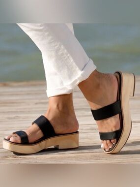 Nisolo All-Day Ellie Black Double Band Platform Clog Sandals Size 8
